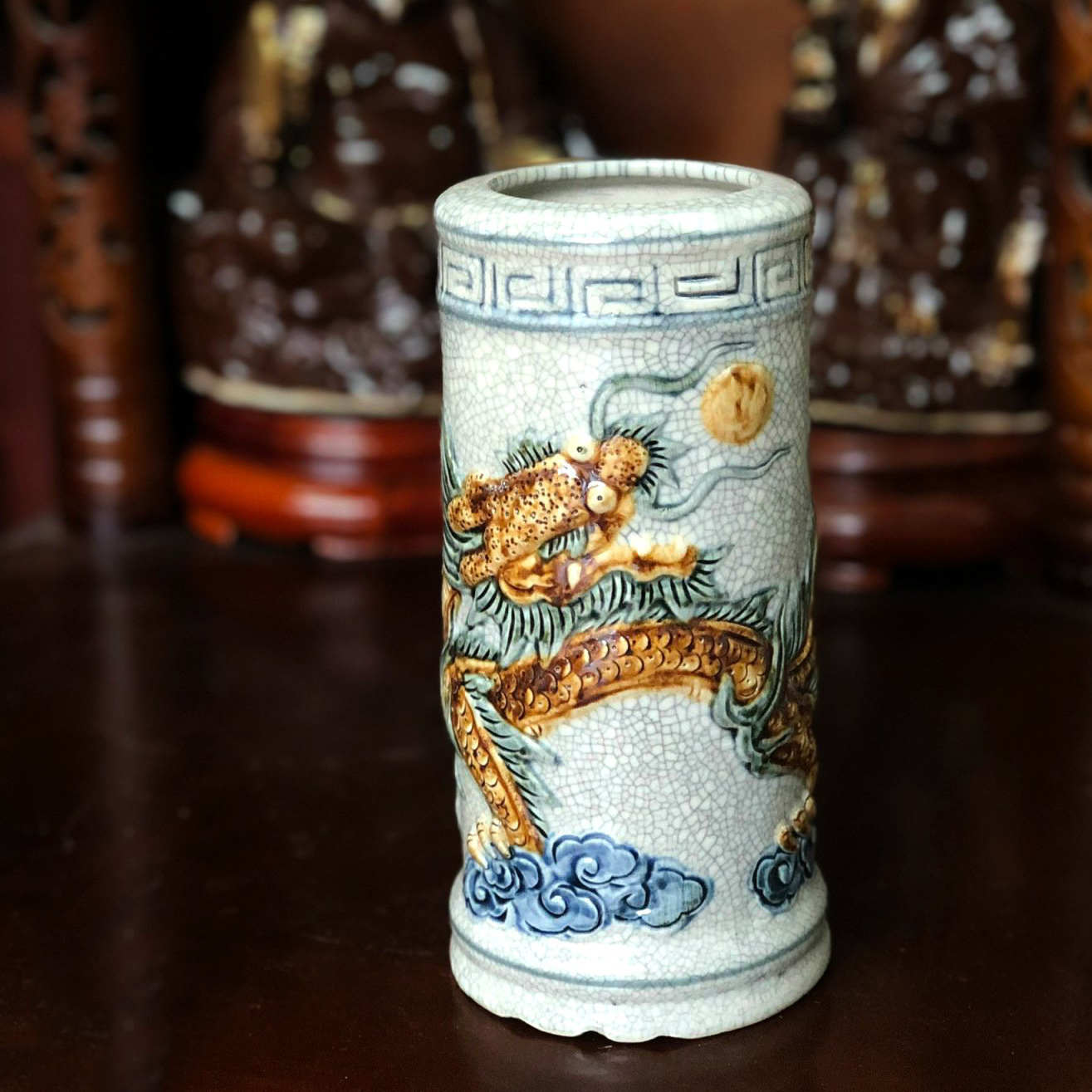 ống hương men rạn gạo nếp gốm Phạm Dũng Bát Tràng